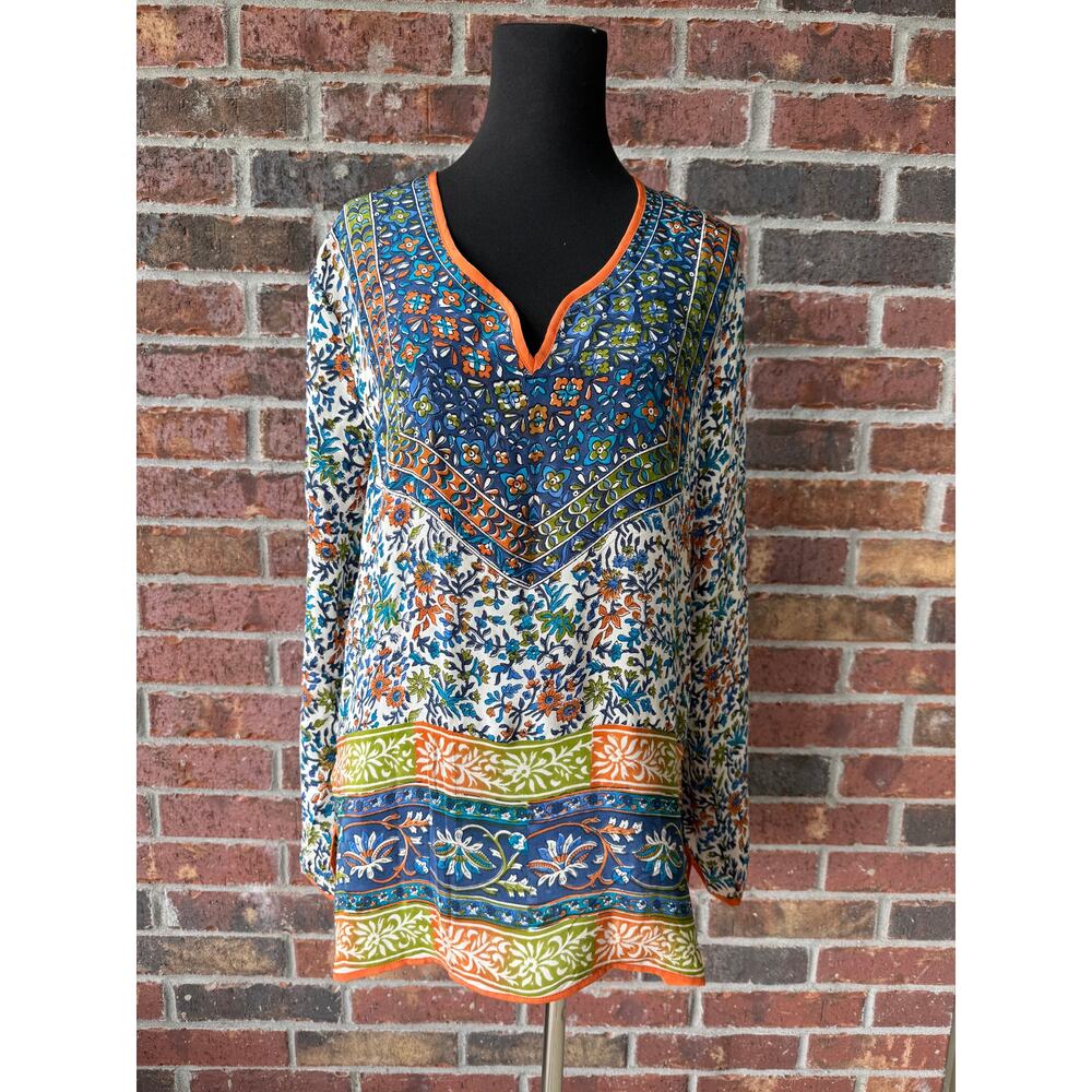 Tolani Silk blouse - Mediterranean Italian 100% Silk v neck Beachy Boho size S